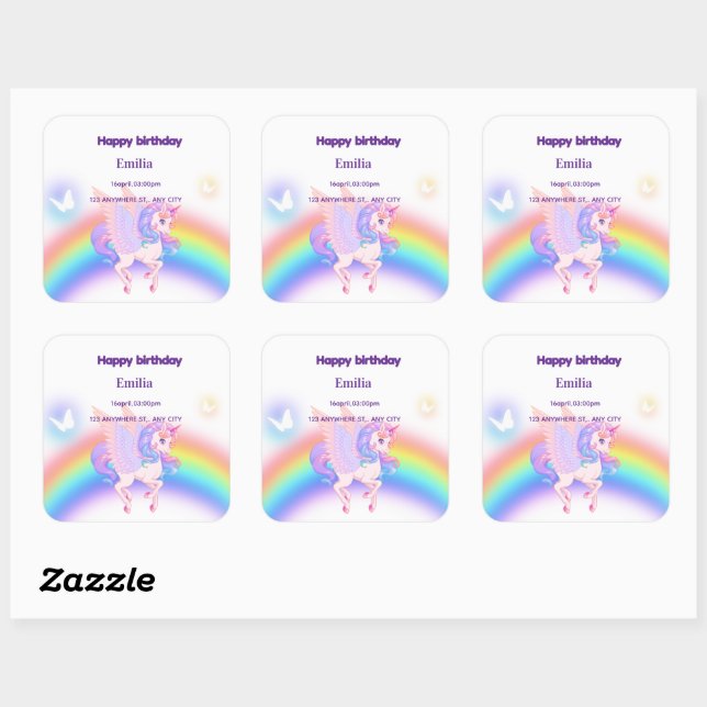 Unicorn Rainbow Birthday Invitation Sticker (Sheet)