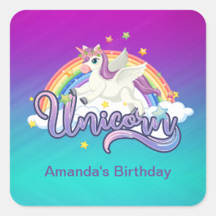 Unicorn Rainbow Birthday Magical Whimiscal  Square Sticker