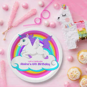 Unicorn Rainbow Clouds Stars Bounce House Gift Paper Plate