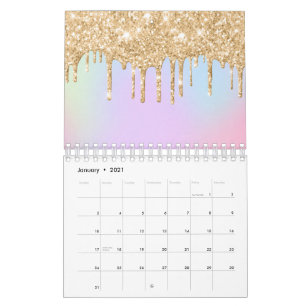 Unicorn Rainbow Colours Bright Golden Dripping Calendar