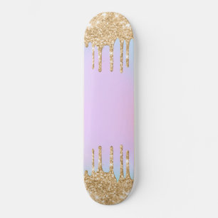 Unicorn Rainbow Colours Bright Golden Dripping Skateboard