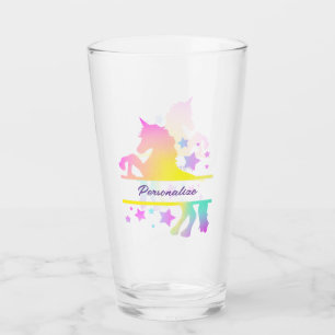 Unicorn Rainbow Colours Stars Personalized Glass