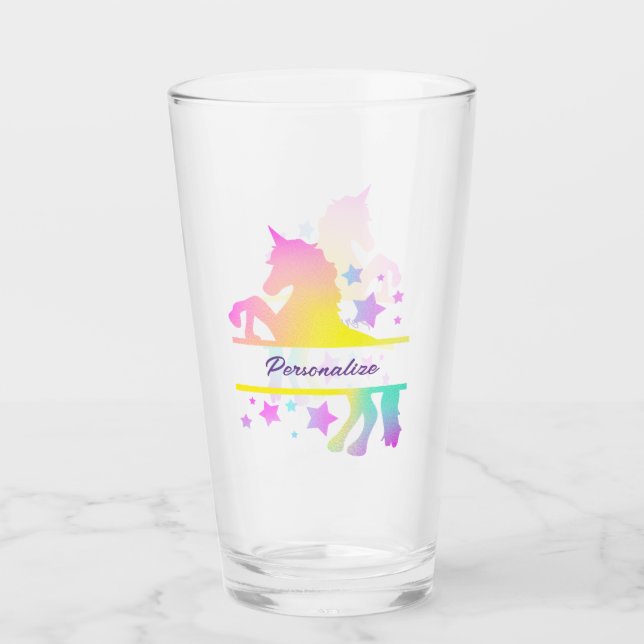 Unicorn Rainbow Colours Stars Personalized Glass (Front)