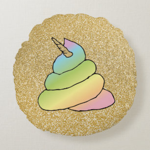 Unicorn Rainbow Crap Emoji Poop Emoji No Face Round Pillow