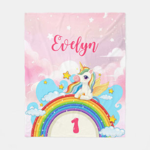 Unicorn Rainbow Design with Custom Name & Age Fleece Blanket
