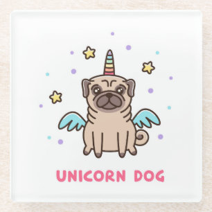 Unicorn Rainbow Dog Glass Coaster