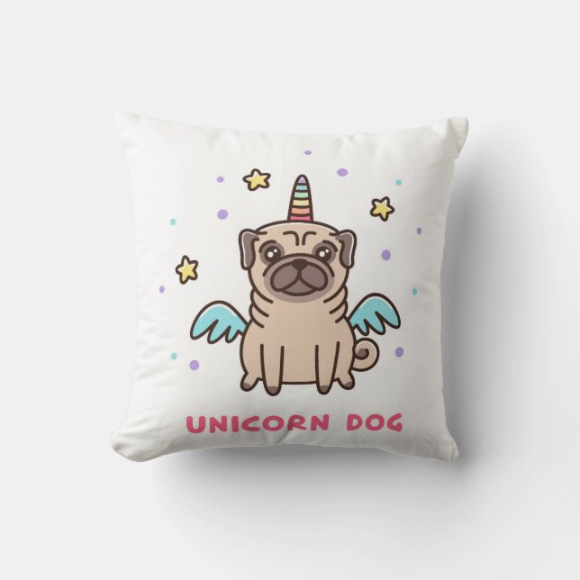 Unicorn Rainbow Dog Throw Pillow (Front)