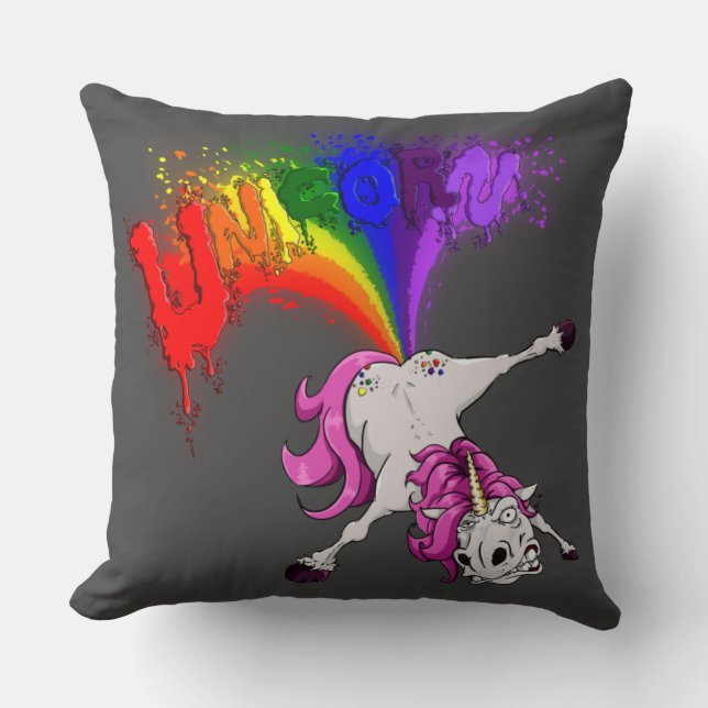 unicorn rainbow fart throw pillow (Front)