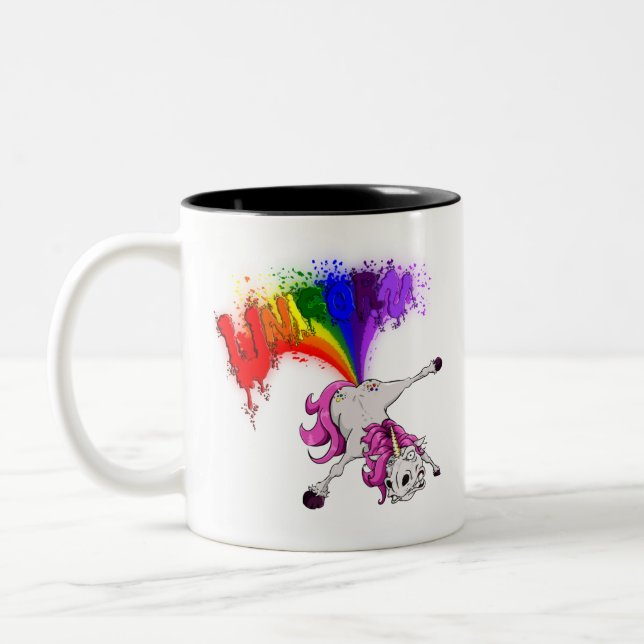 unicorn rainbow fart Two-Tone coffee mug (Left)