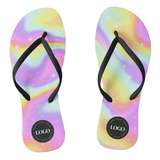 Unicorn Rainbow Galaxy & Custom Business Logo Flip Flops (Footbed)