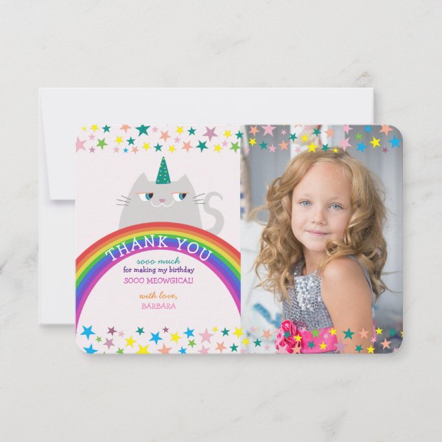 Unicorn Rainbow Girl Birthday Thank You (Front)