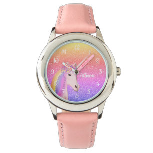 Unicorn Rainbow Glitter Blush Pink Personalized Watch