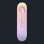 Unicorn rainbow glitter modern name personalized skateboard<br><div class="desc">Rainbow unicorn holographic pink faux glitter iridescent design skateboard.             Easy to personalize with your name in hand lettered signature style. Could be a cute gift for a teen girl on Sweet 16,  Quinceanera,  graduation,  birthday,  Christmas,  or any other occasion.</div>