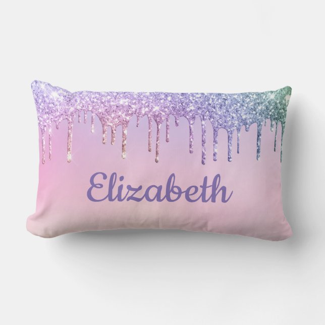 Unicorn Rainbow Glitter Personalized Lumbar Pillow (Front)