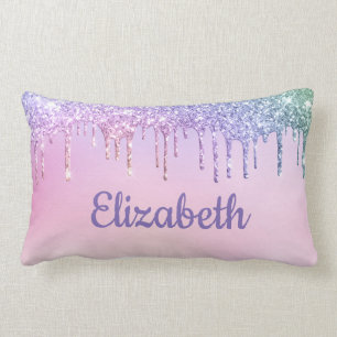 Unicorn Rainbow Glitter Personalized Lumbar Pillow