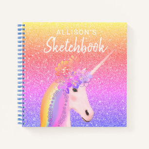 Unicorn Rainbow Glitter Sketchbook Name Script Notebook