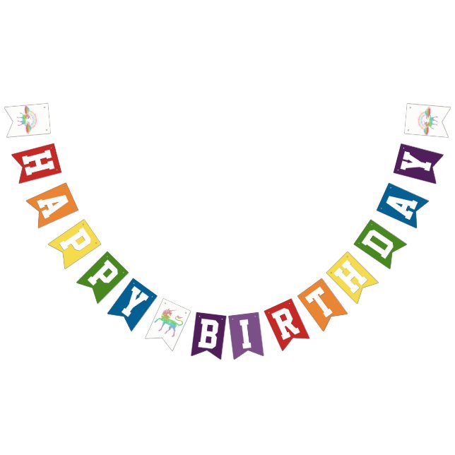 Unicorn Rainbow Happy Birthday Party Bunting Flags (All)