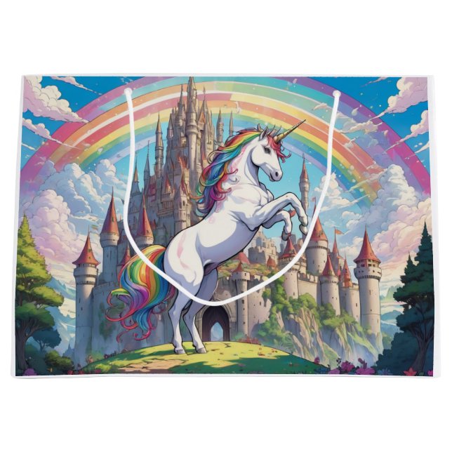 Unicorn, rainbow large gift bag (Front)
