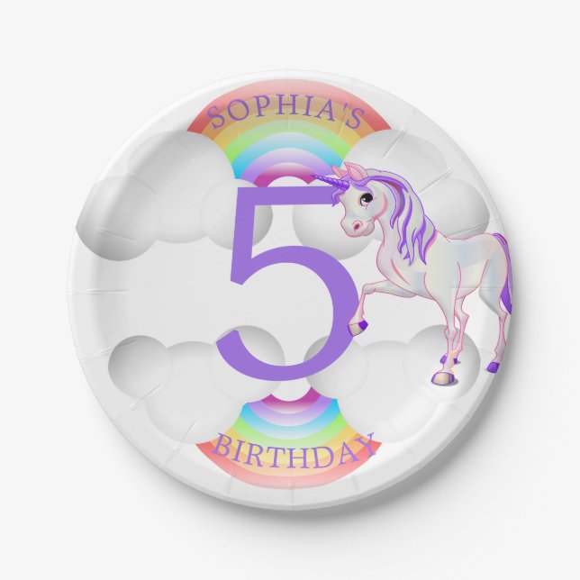 Unicorn Rainbow Magical Cute Age Birthday Paper Plate (Front)
