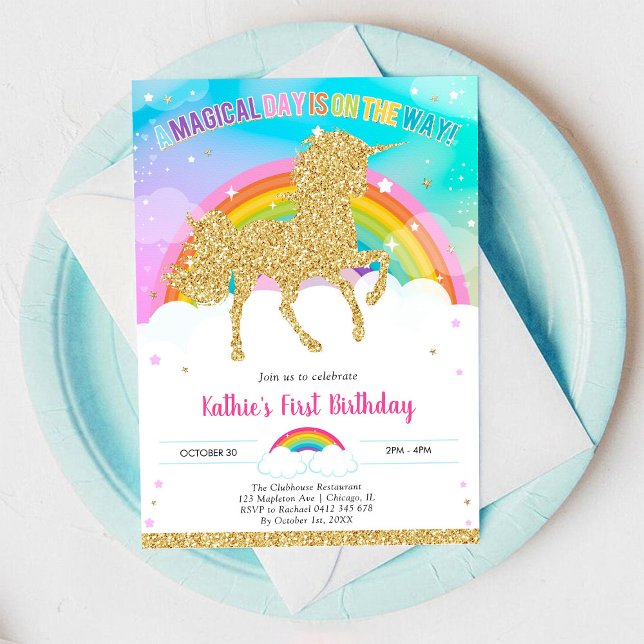 Unicorn Rainbow Magical Day Birthday Invitation (Creator Uploaded)