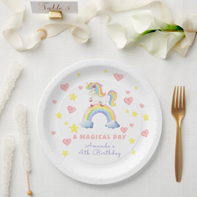 Unicorn Rainbow Magical Day Birthday Paper Plate (Wedding)