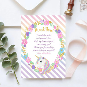 Unicorn Rainbow Merci Cartes