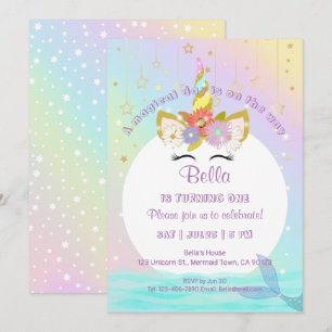 Unicorn Rainbow Mermaid Invitations pour le premie