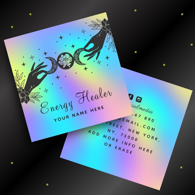 Unicorn Rainbow Mystic Moon Star Lunar Hand Healer Square Business Card (Creator Uploaded)