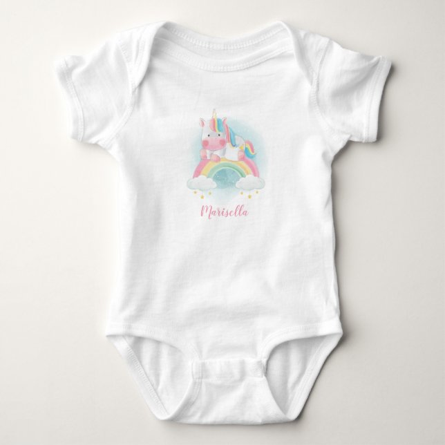 Unicorn Rainbow Name Personalized Baby Bodysuit (Front)