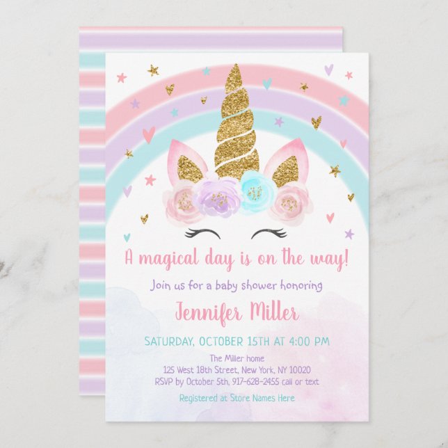 Unicorn Rainbow Pastel Baby Shower Invitation (Front/Back)