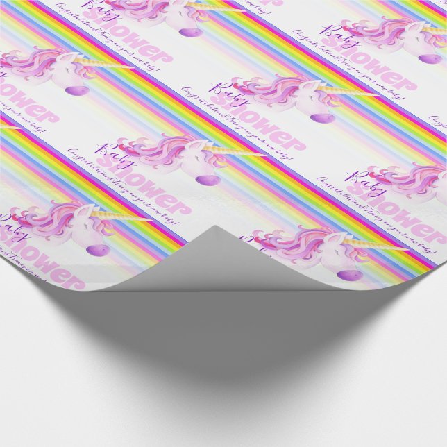 Unicorn rainbow personalized baby shower wrapping paper (Corner)