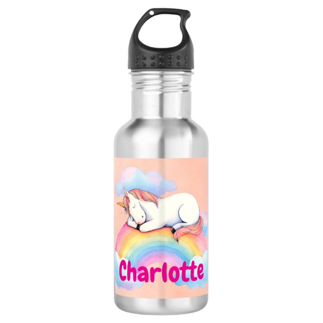 Unicorn & Rainbow, Personalized Water Bottle (Front)