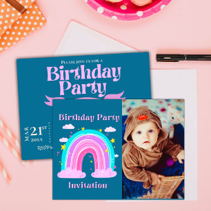 Unicorn Rainbow Photo Anniversaire Fête Invitation