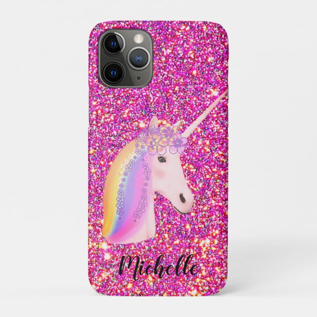 Unicorn Rainbow Pink Gold Glitter Sparkle Custom Case-Mate iPhone Case (Back)