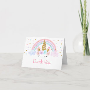 Unicorn Rainbow Pink Gold Thank You
