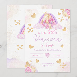 Unicorn Rainbow Pink Invitation d'anniversaire pou