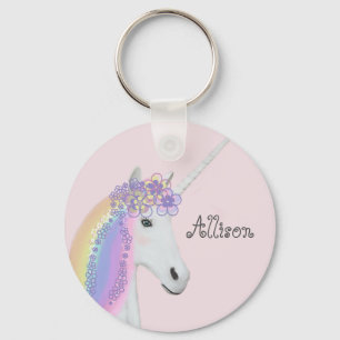 Unicorn Rainbow Pink Personalized Keychain