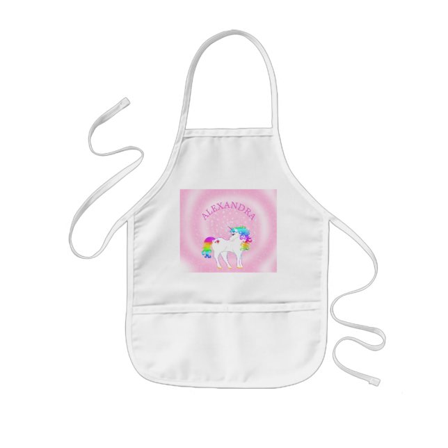 Unicorn Rainbow Pink Stars Cute Kids Craft Cooking Kids Apron (Front)