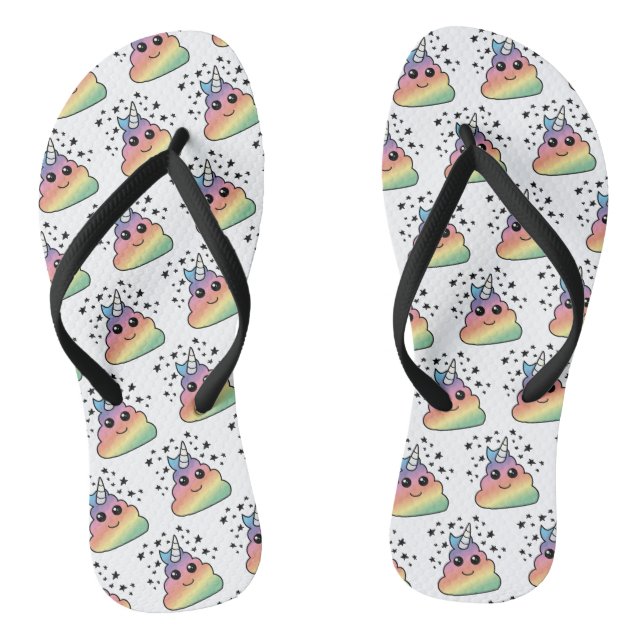 Unicorn Rainbow Poop Emoji Flip Flops (Footbed)