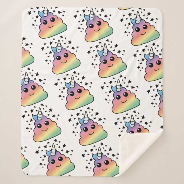 Unicorn Rainbow Poop Emoji Kawaii Sherpa Blanket (Front)