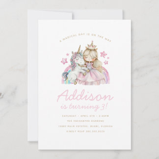 Unicorn Rainbow Princess Invitation de fête d'anni