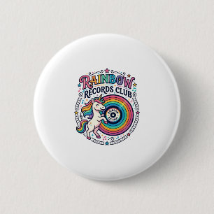 Unicorn Rainbow Records Club White Background Cute 2 Inch Round Button