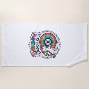Unicorn Rainbow Records Club White Background Cute Beach Towel
