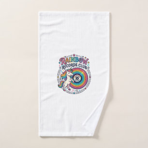Unicorn Rainbow Records Club White Background Cute Hand Towel
