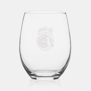 Unicorn Rainbow Records Club White Background Cute Stemless Wine Glass