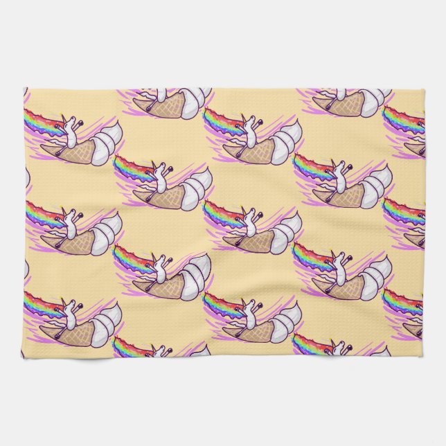 Unicorn Rainbow Riding Ice Cream Cone Kitchen Towel (Horizontal)