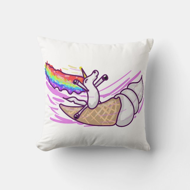 Unicorn Rainbow Riding Ice Cream Cone Throw Pillow (Front)