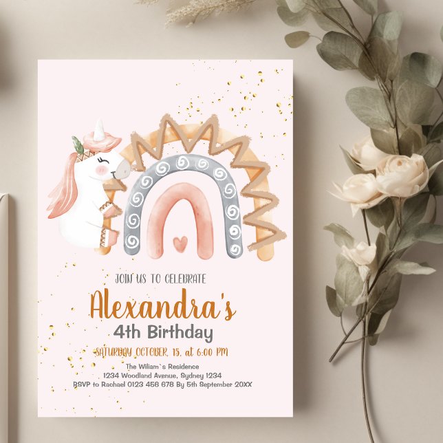 Unicorn Rainbow Sparkles Gold Birthday  Invitation (Creator Uploaded)