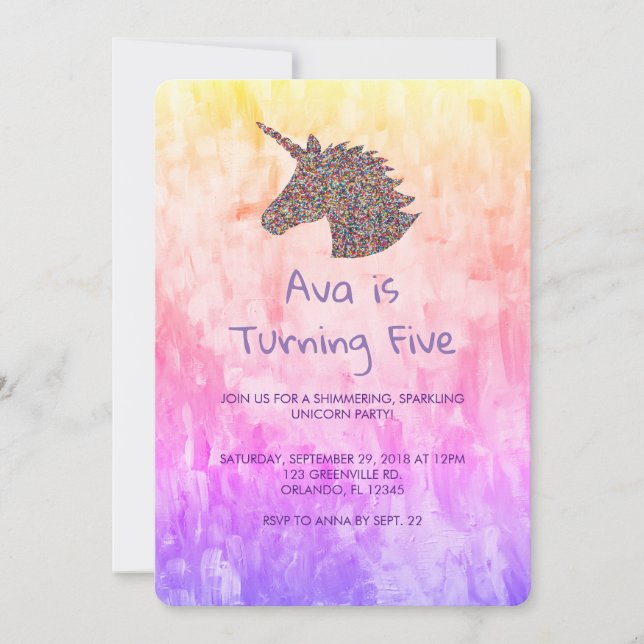 Unicorn Rainbow Sprinkles Birthday Invitation (Front)