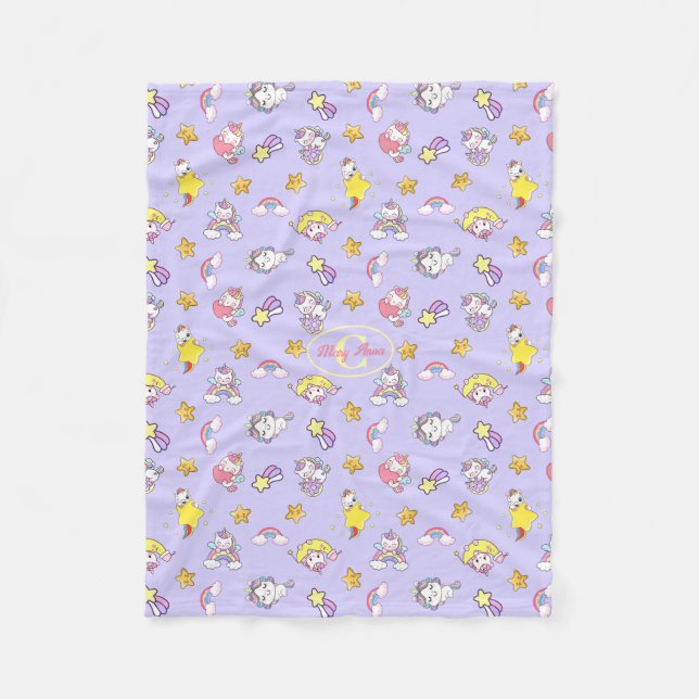 Unicorn Rainbow Star Light Purple Personalized  Fleece Blanket (Front)